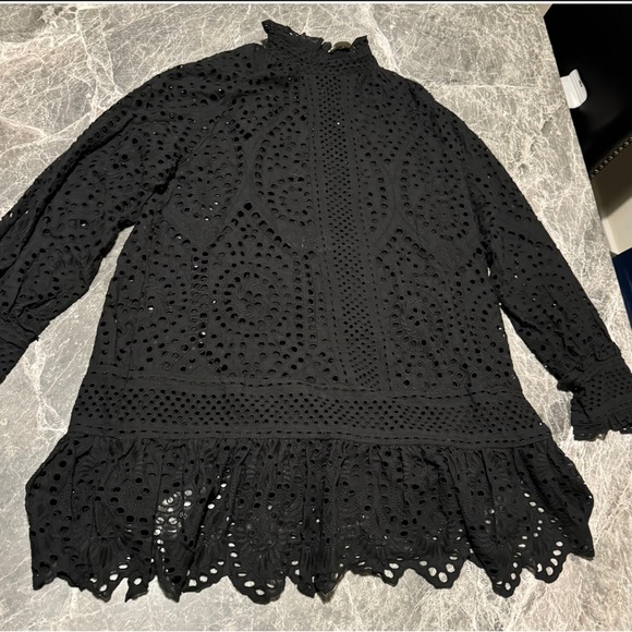 Saints and Heart Black lace Overlay Dress ~ Mock Neck Mini Dress ~ Size Large - Picture 5 of 8